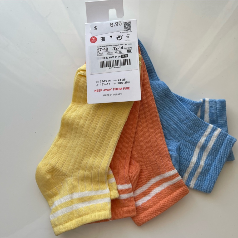 Zara 3-Pack of Ribbed Ankle Socks 12-14 years